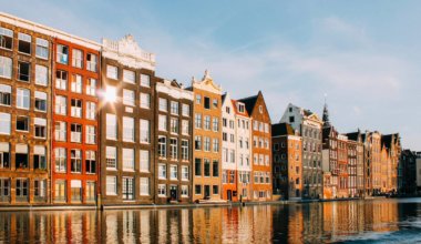 Traditional apartments along the canal in Amsterdam