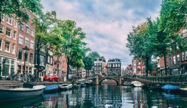 The calm waters of a canal in beautiful Amsterdam, Netherlands