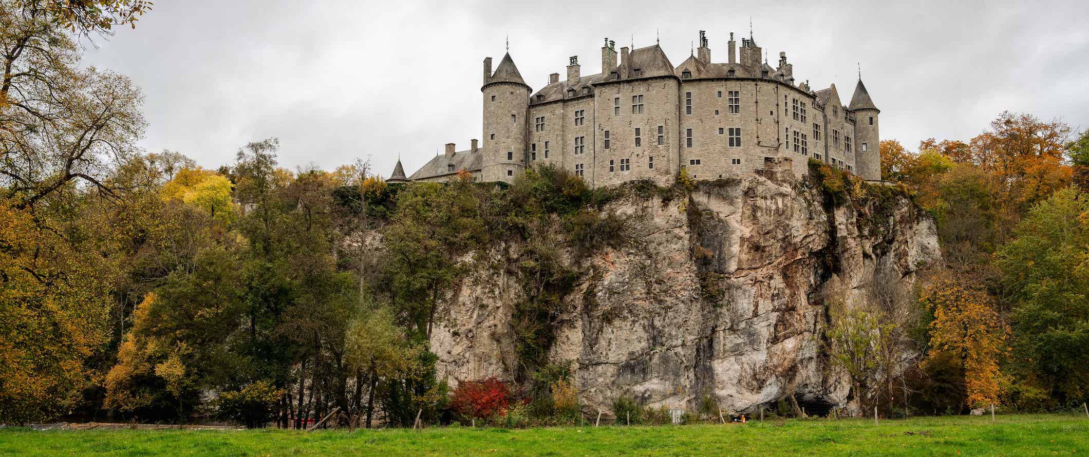 The imposing stone castle of Walzin, located high on a hill in Belgium