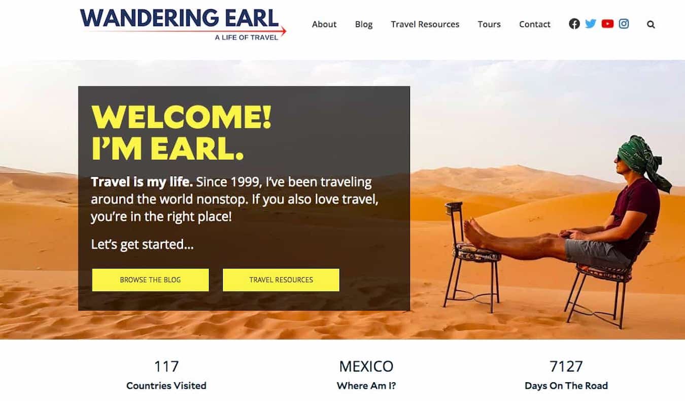 the wandering earl travel blog screenshot