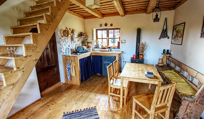 A cozy hostel in Romania with a wooden interior