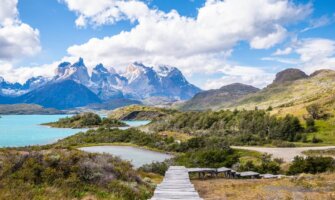 A stunning photo of the mountains of Torres del Paine, Chile in the summer