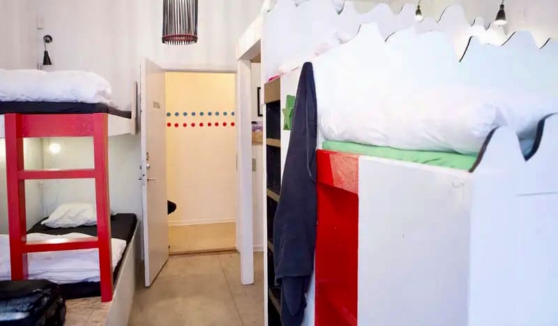 Inside a small dorm room at Globalhagen hostel in Copenhagen