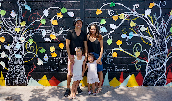 Family of four while on their travels in Spain