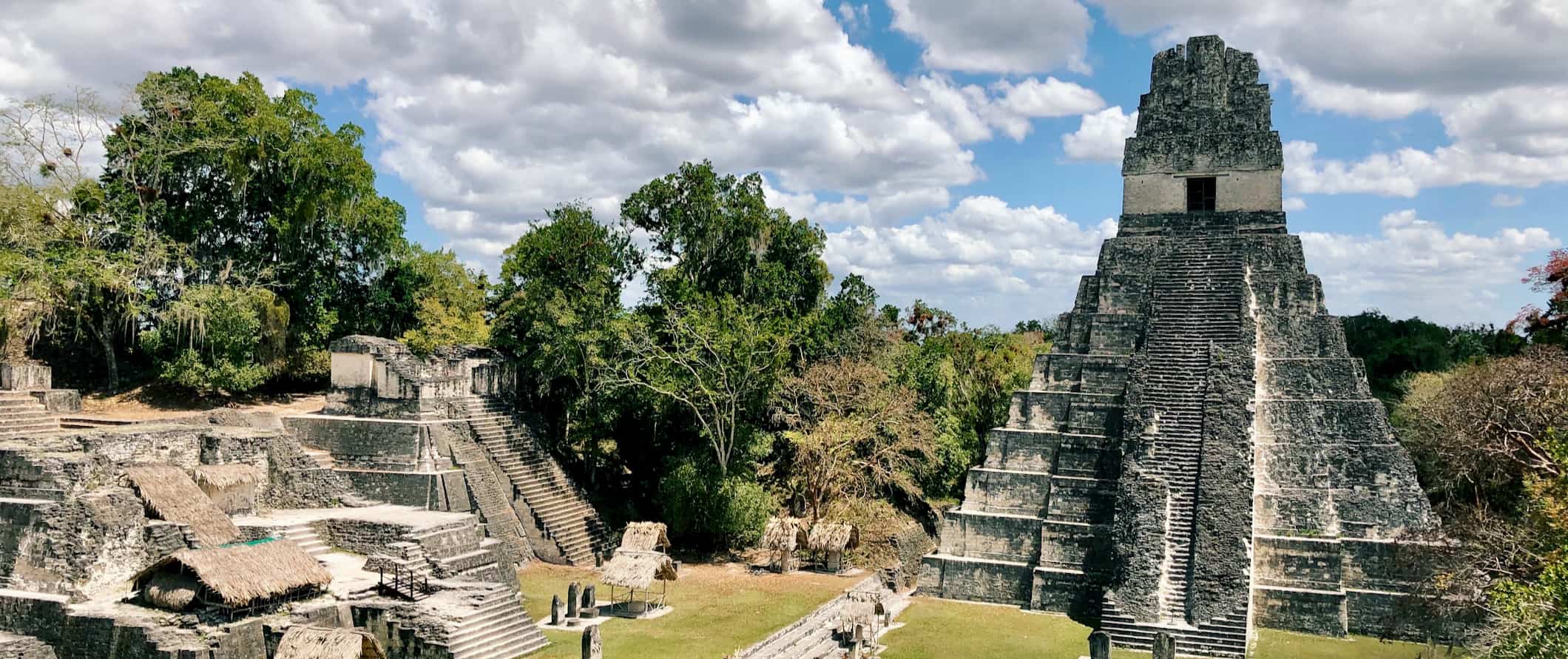 Pyramids and other ruins in the jungle at the Mayan site of Tikal in Guatemala