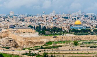 The view overlooking the historic Old City of Jerusalem in Israel