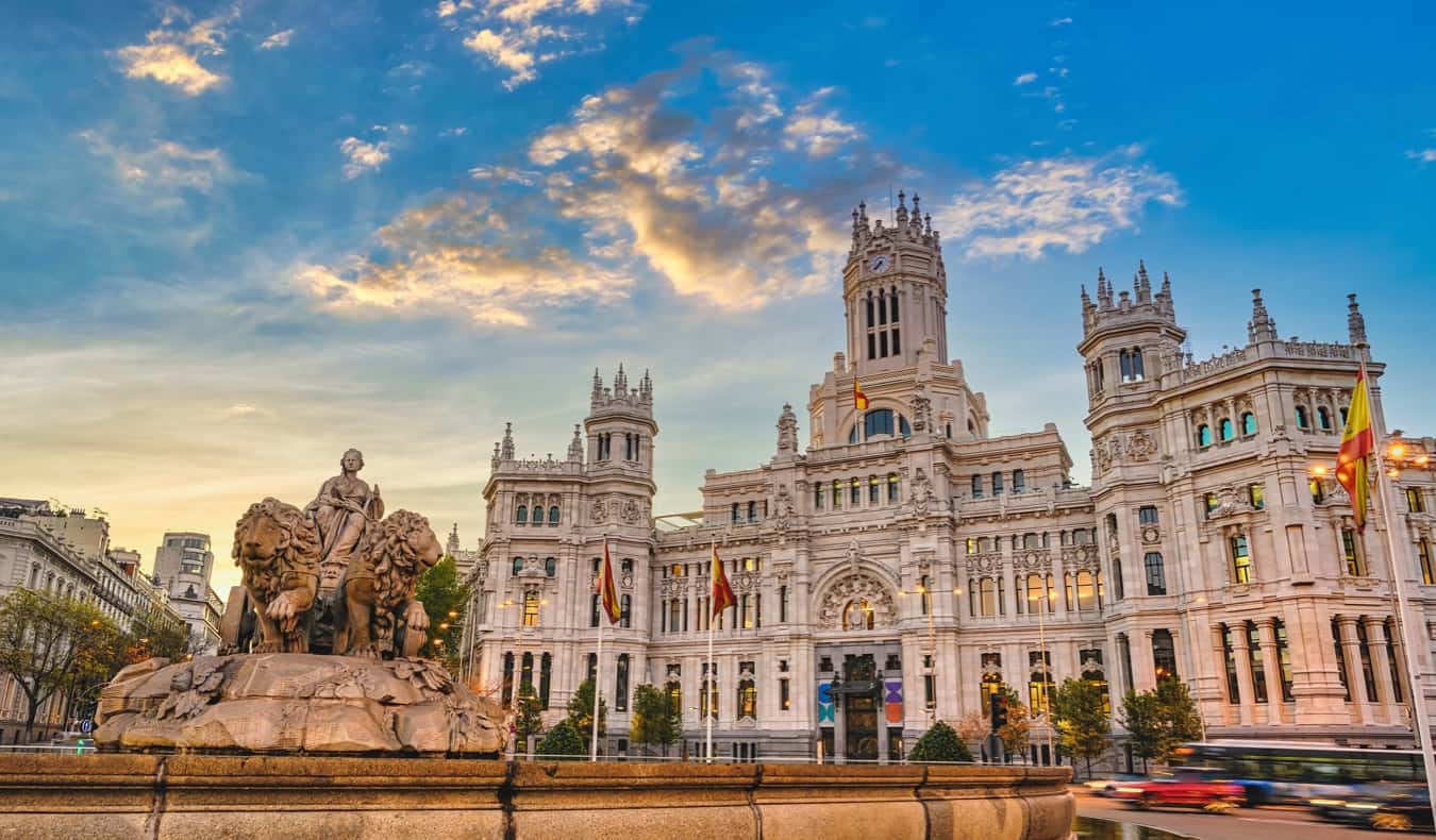 The historic buildings of Madrid, Spain on a warm and sunny summer day