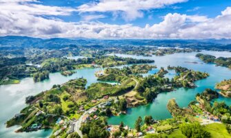 A stunning scenic view over the landscape of Guatape, near Medellin, Colombia