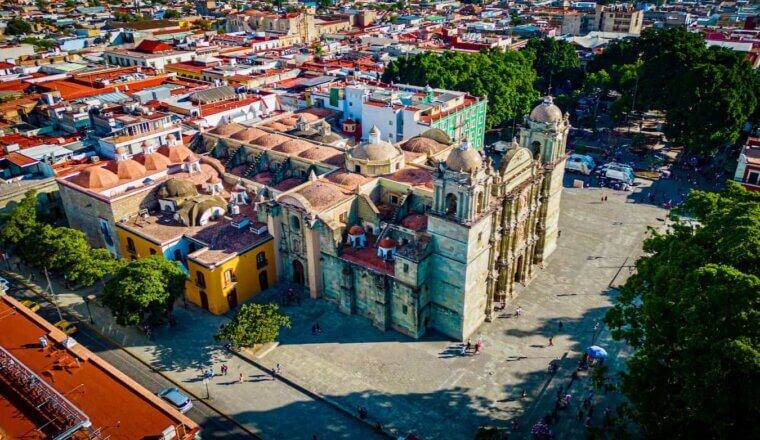 The historic church in the center of the historic area of Oaxaca, Mexico