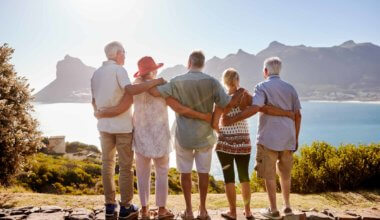 A group of senior travelers at the beach