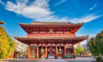 The famous Senso-ji temple in bright and sunny Tokyo, Japan