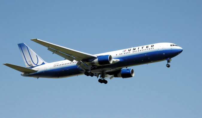 United Airlines plane flying