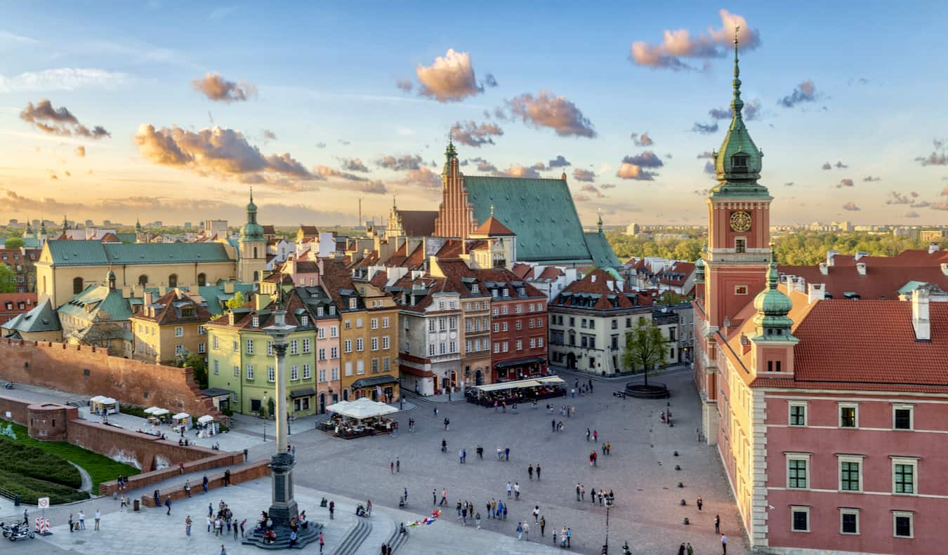 The charming Old Town of Warsaw, Poland featuring numerous historic buildings and churches