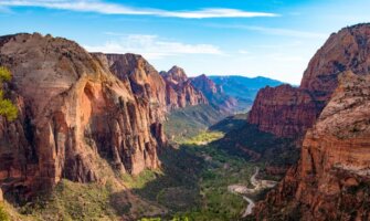 Visiting beautiful Zion National Park in the USA on a bright and sunny day